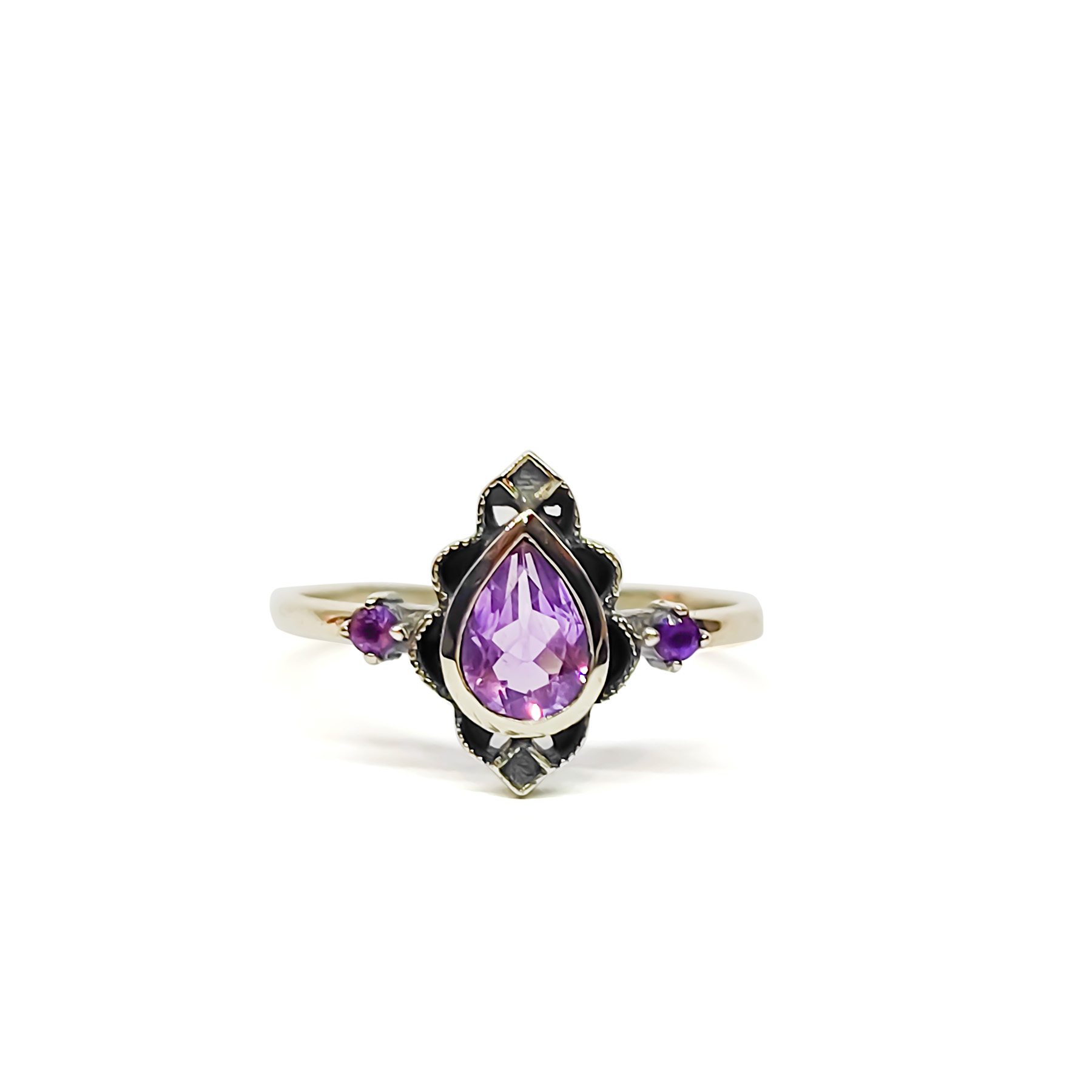 ANILLO ANDREA COGGIOLA JOYAS PLATA FINA 925 LOTO AMATISTA #20 ENVEJECIDO - 1