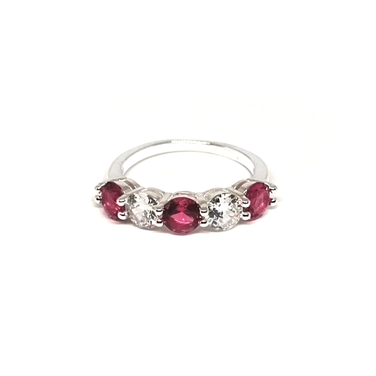 ANILLO ANDREA COGGIOLA JOYAS PLATA FINA 925 MEDIO CINTILLO CIRCÓN ROSADO OSCURO BLANCO #15 - 1