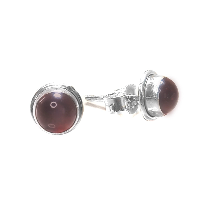 AROS ANDREA COGGIOLA JOYAS BOTÓN PIEDRA GRANATE PLATA FINA 925 - 1