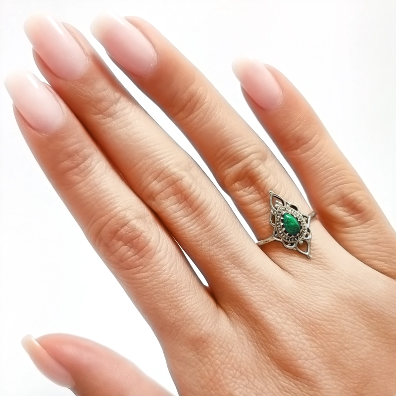 ANILLOS ANDREA COGGIOLA JOYAS PLATA FINA 925 ISHANI PIEDRA MALAQUITA #16 - 3