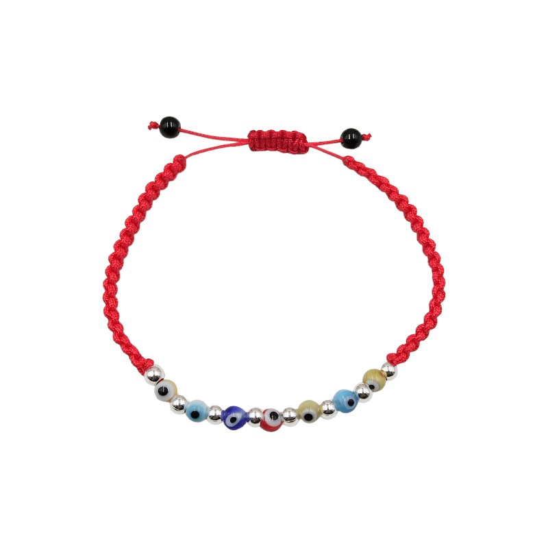 PULSERA ANDREA COGGIOLA JOYAS OJOS TURCOS COLORES CORDÓN ROJO - 1