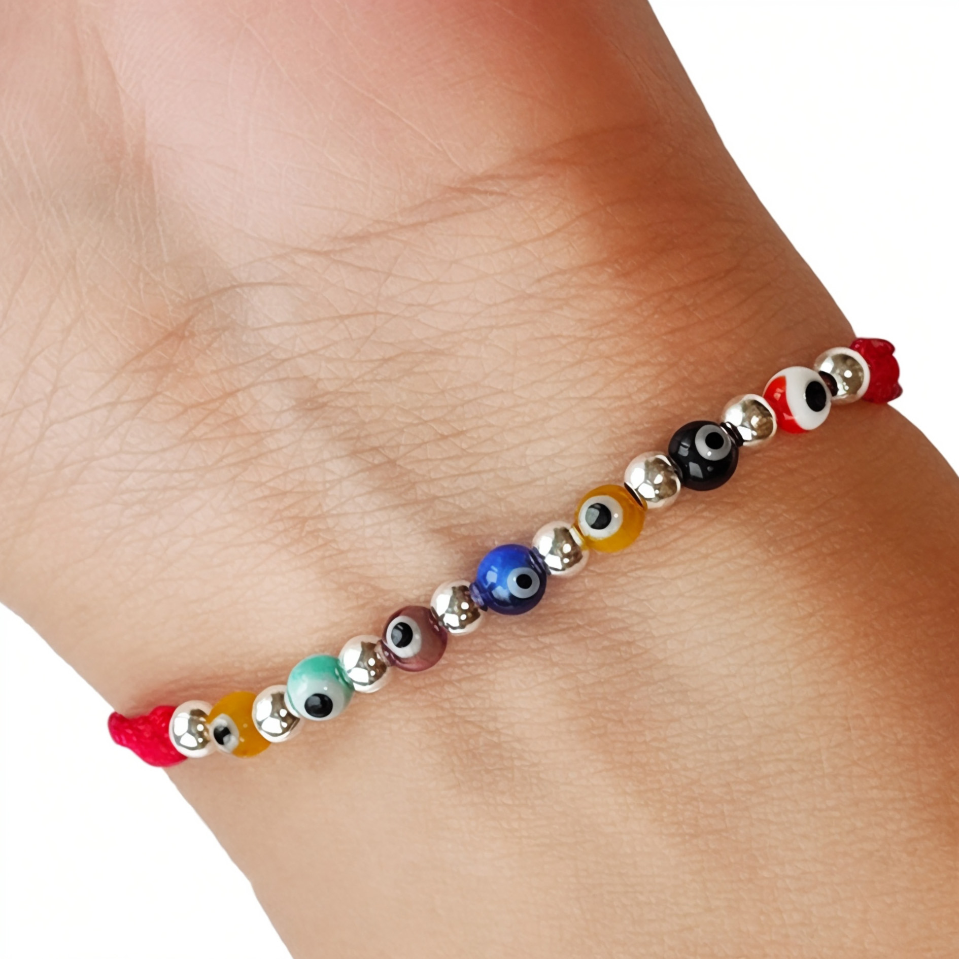 PULSERA ANDREA COGGIOLA JOYAS OJOS TURCOS COLORES CORDÓN ROJO - 3