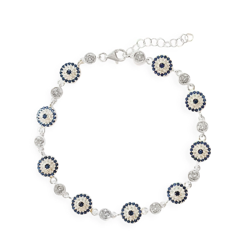 PULSERA ANDREA COGGIOLA JOYAS OJO TURCO AZUL CIRCÓN PLATA FINA 925 - 1