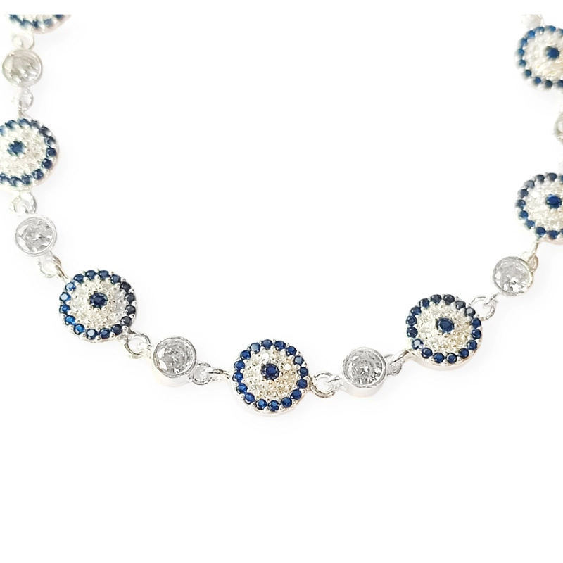 PULSERA ANDREA COGGIOLA JOYAS OJO TURCO AZUL CIRCÓN PLATA FINA 925 - 2