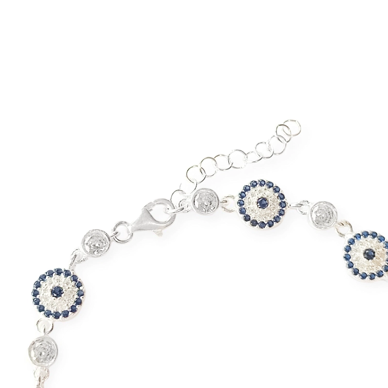 PULSERA ANDREA COGGIOLA JOYAS OJO TURCO AZUL CIRCÓN PLATA FINA 925 - 3