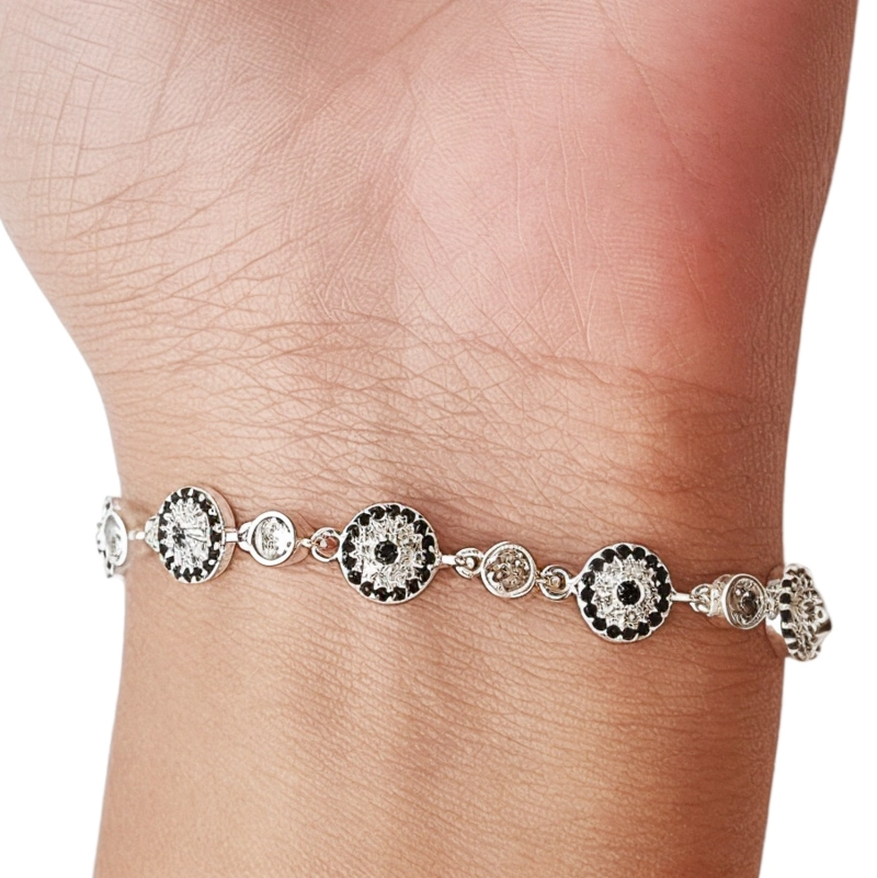 PULSERA ANDREA COGGIOLA JOYAS OJO TURCO AZUL CIRCÓN PLATA FINA 925 - 4