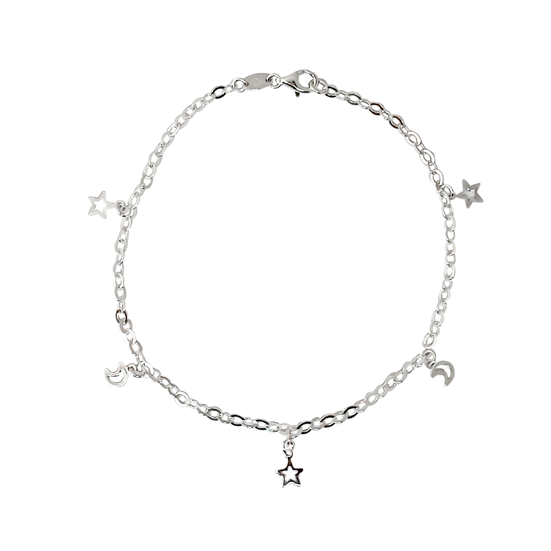 TOBILLERA ANDREA COGGIOLA JOYAS LUNAS ESTRELLAS PLATA FINA 925 - 1
