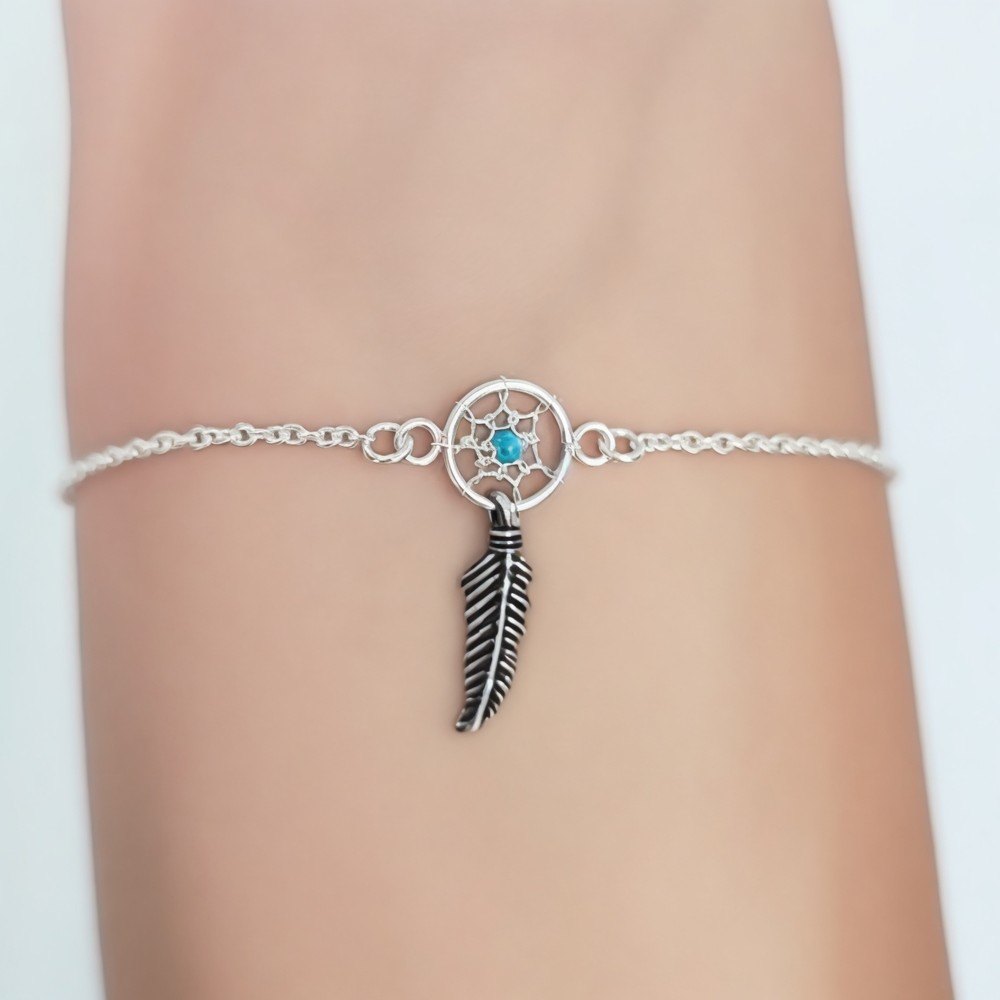 PULSERA ANDREA COGGIOLA JOYAS ATRAPASUEÑO TURQUESA PLATA FINA 925 - 2