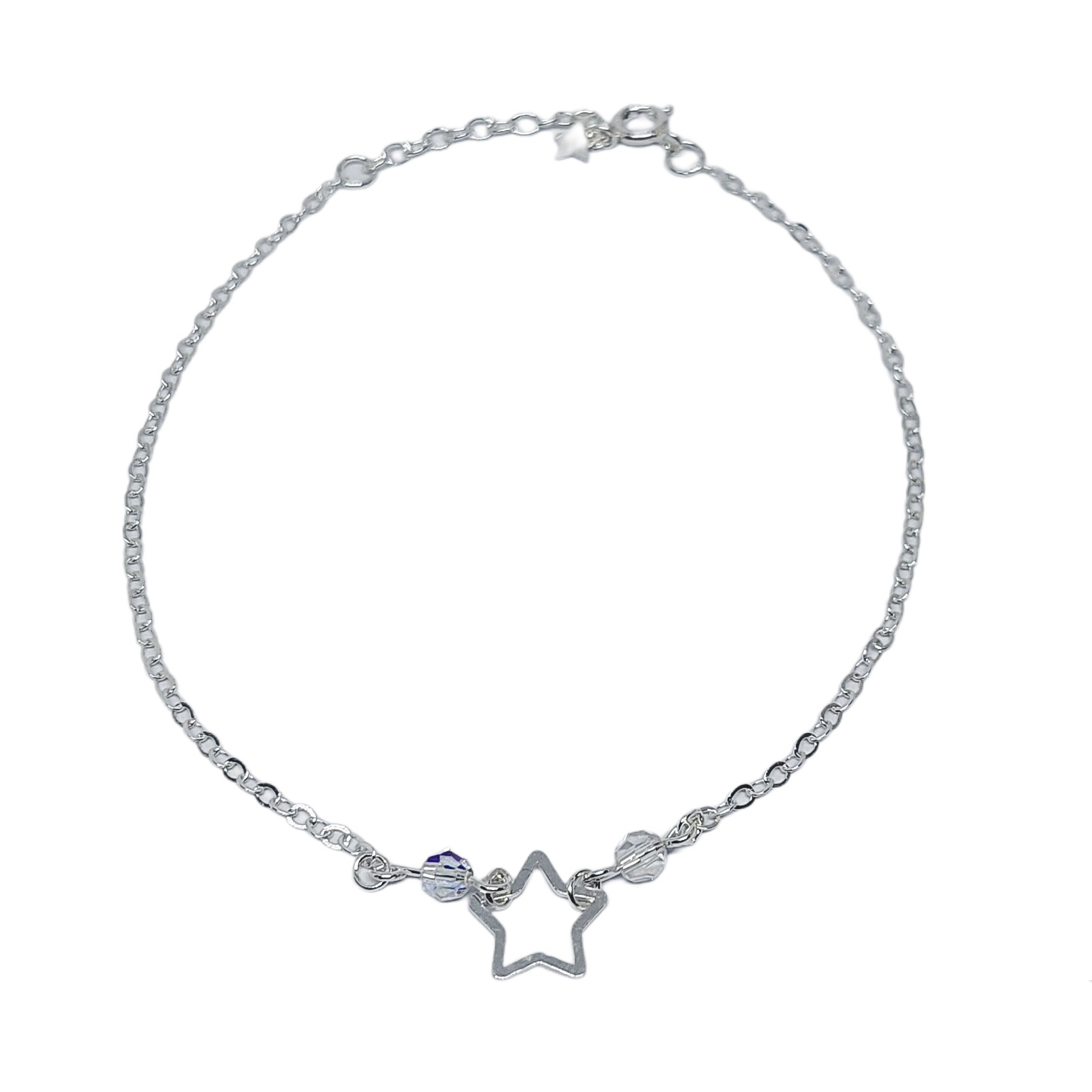 TOBILLERA ANDREA COGGIOLA JOYAS ESTRELLA CRISTALES BLANCOS PLATA FINA 925 - 1
