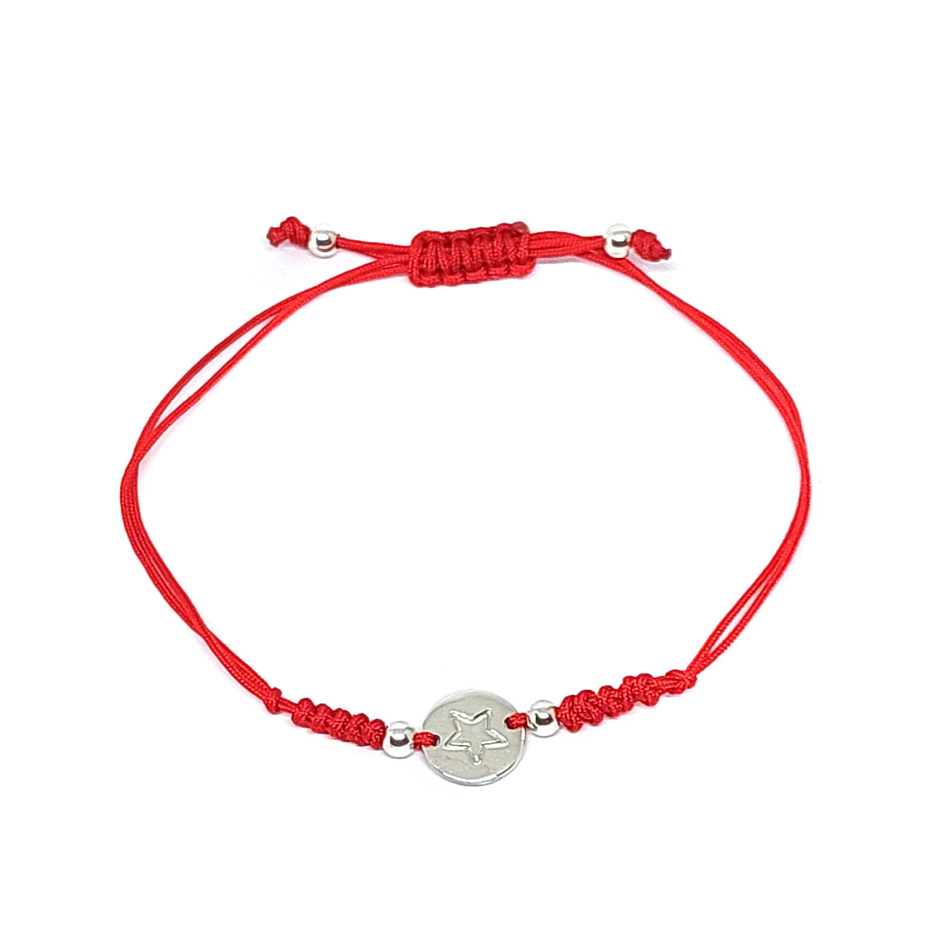PULSERA ANDREA COGGIOLA JOYAS ESTRELLA CIRCULO PLATA FINA 925 CORDÓN ROJO - 1