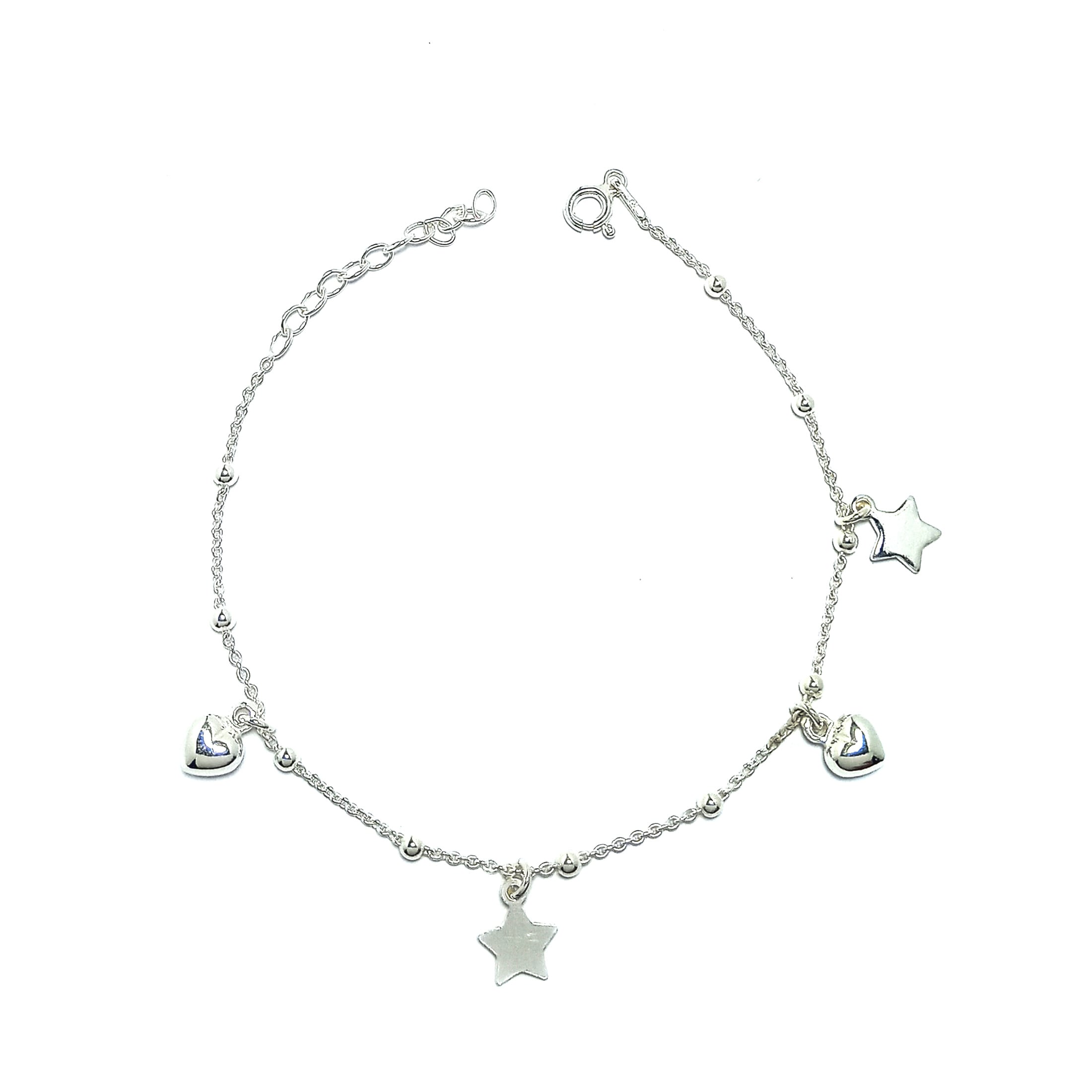 PULSERA ANDREA COGGIOLA JOYAS CHICHES CORAZÓN ESTRELLA BOLITA PLATA FINA 925 - 1