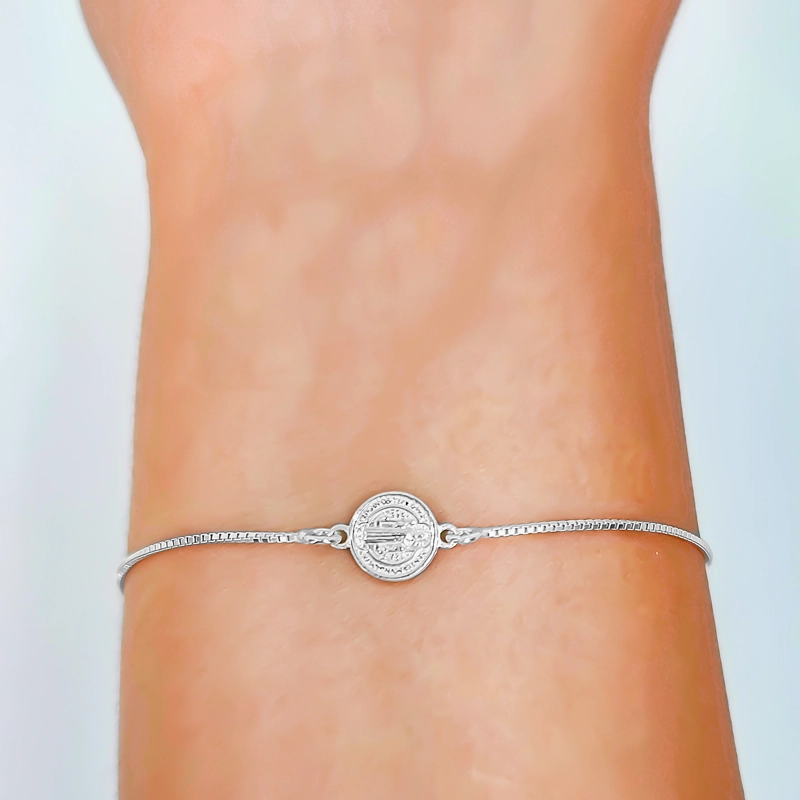 PULSERA MEDALLA SAN BENITO PLATA FINA 925 - 2