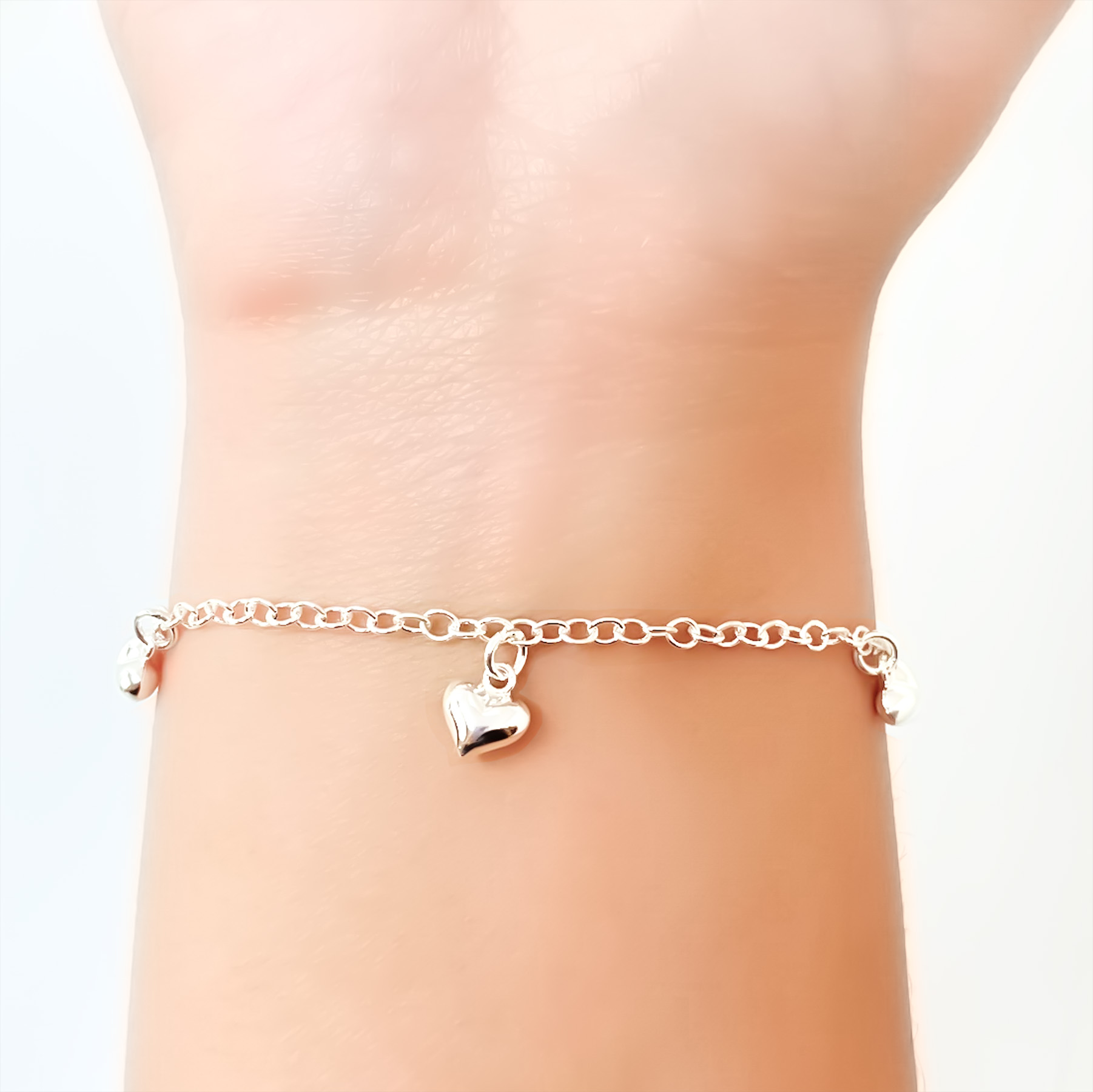 PULSERA ANDREA COGGIOLA JOYAS 5 CORAZONES PLATA FINA 925 - 2