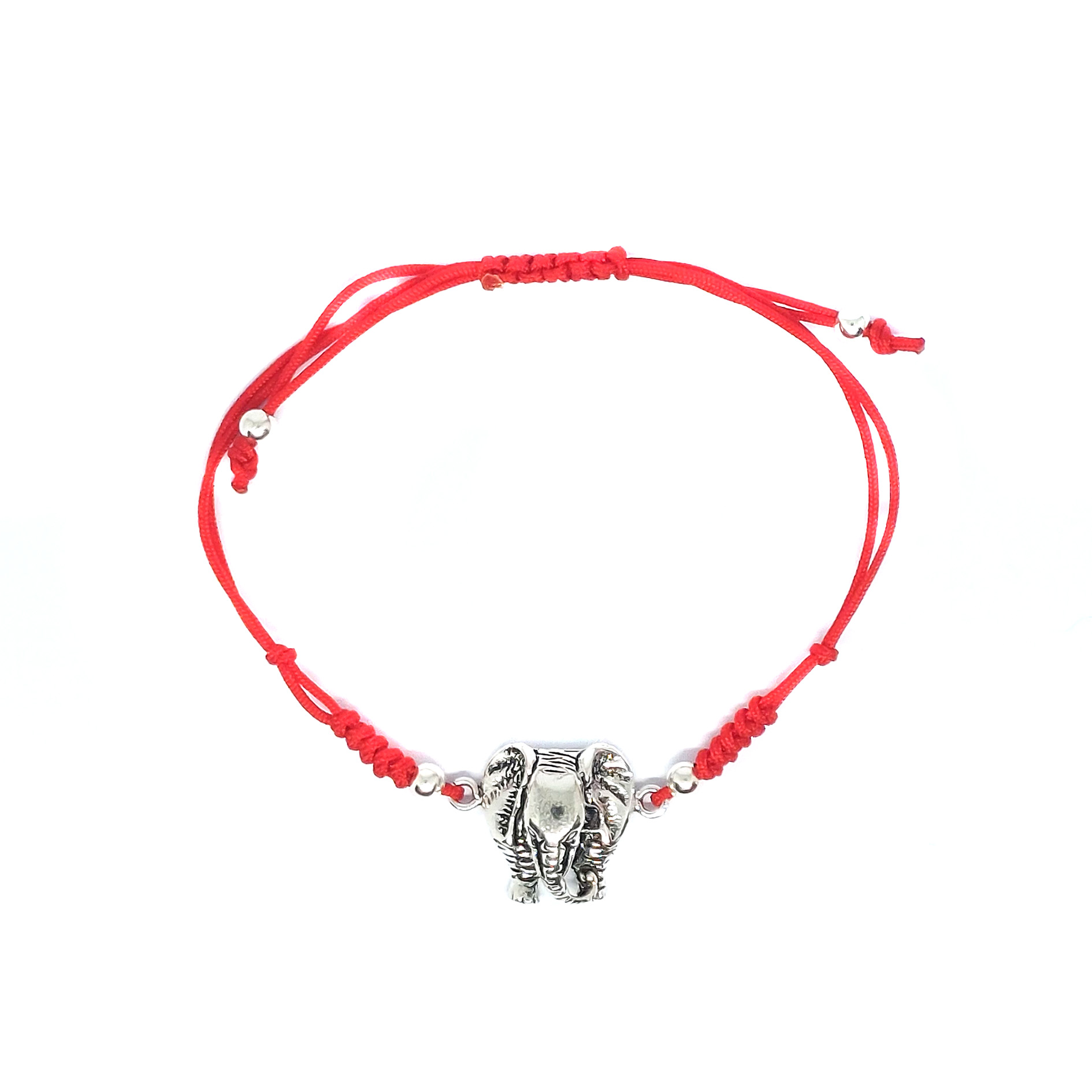 PULSERA ANDREA COGGIOLA JOYAS ELEFANTE PLATA FINA 925 ENVEJECIDA CORDÓN ROJO - 1
