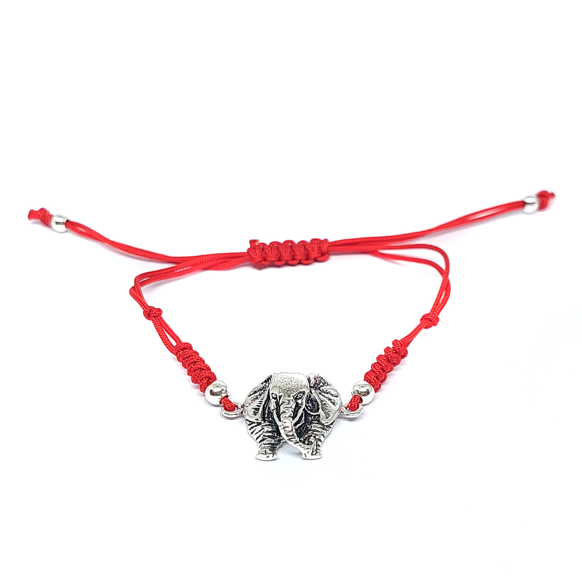 PULSERA ANDREA COGGIOLA JOYAS ELEFANTE PLATA FINA 925 ENVEJECIDA CORDÓN ROJO - 2