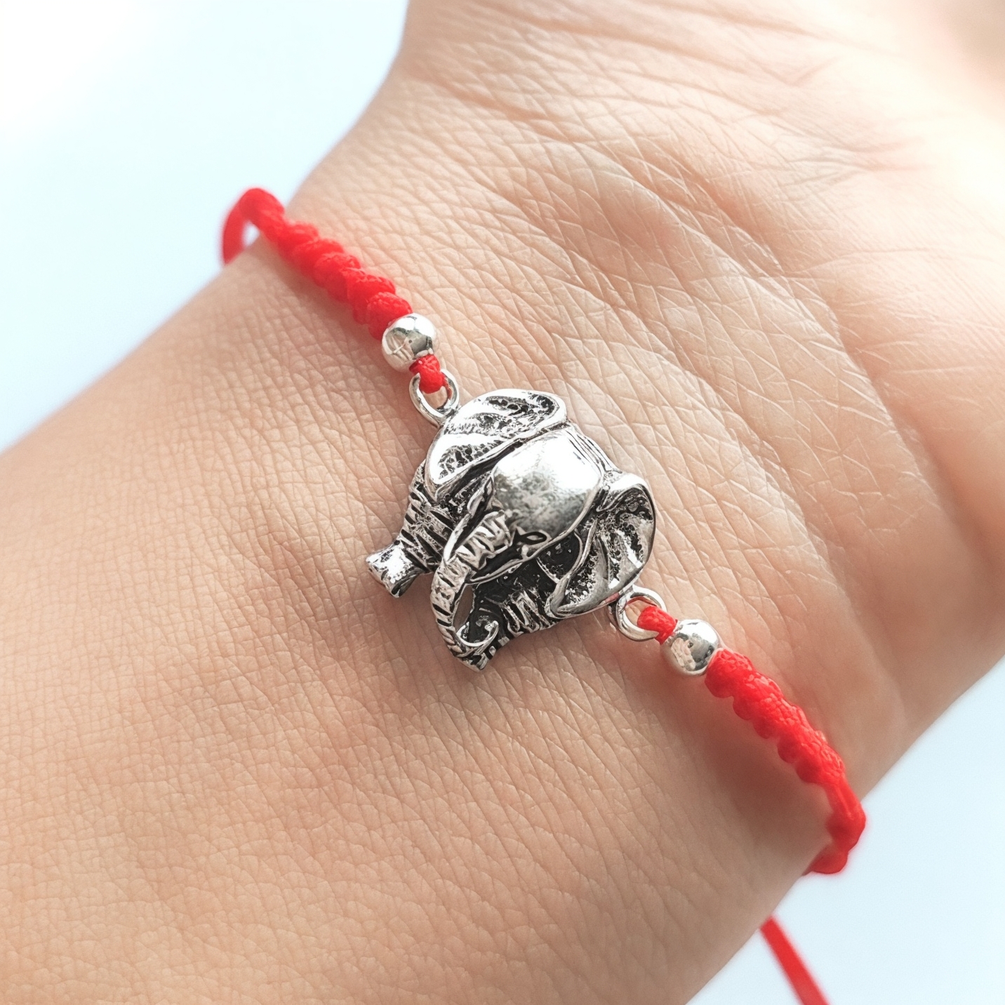PULSERA ANDREA COGGIOLA JOYAS ELEFANTE PLATA FINA 925 ENVEJECIDA CORDÓN ROJO - 3
