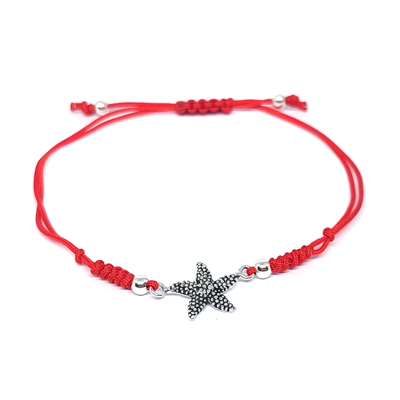 PULSERA ANDREA COGGIOLA JOYAS ESTRELLA DE MAR PLATA FINA 925 ENVEJECIDA CORDÓN ROJO - 2
