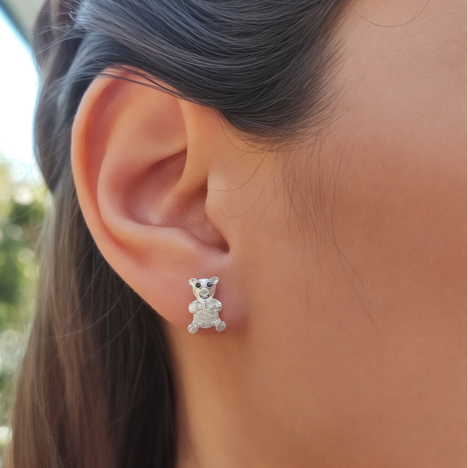 AROS ANDREA COGGIOLA JOYAS OSO MICRO CIRCÓN PLATA FINA 925 - 3