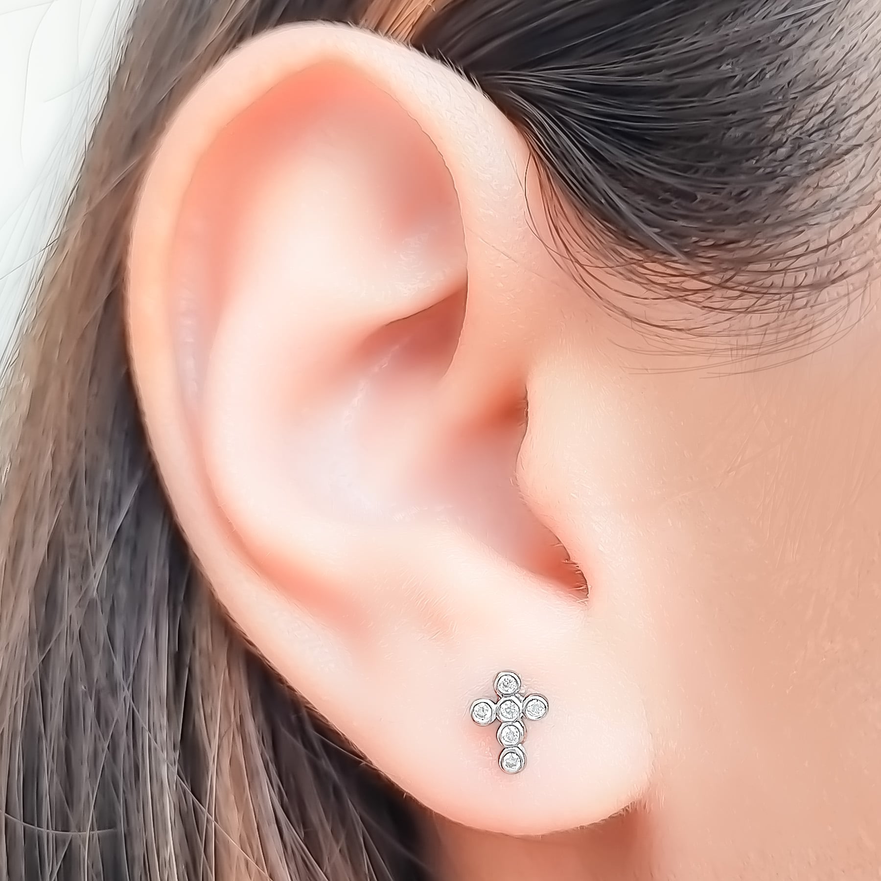 AROS ANDREA COGGIOLA JOYAS CRUZ MINI CIRCÓN PLATA FINA 925 - 2