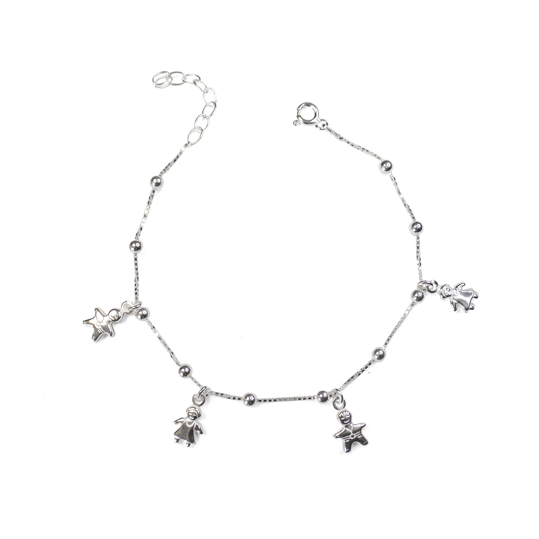 PULSERA ANDREA COGGIOLA JOYAS 4 CHICHES NIÑAS Y NIÑOS PLATA FINA 925 - 1