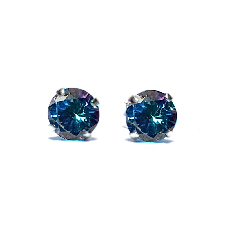 AROS ANDREA COGGIOLA JOYAS CIRCÓN AZUL TORNASOL SOLITARIO 6MM PLATA FINA 925 - 1