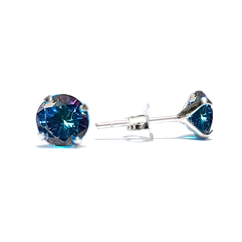 AROS ANDREA COGGIOLA JOYAS CIRCÓN AZUL TORNASOL SOLITARIO 6MM PLATA FINA 925 - 2