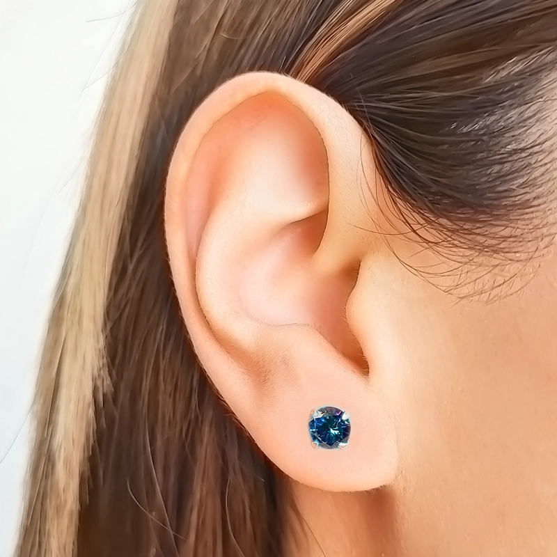 AROS ANDREA COGGIOLA JOYAS CIRCÓN AZUL TORNASOL SOLITARIO 6MM PLATA FINA 925 - 3