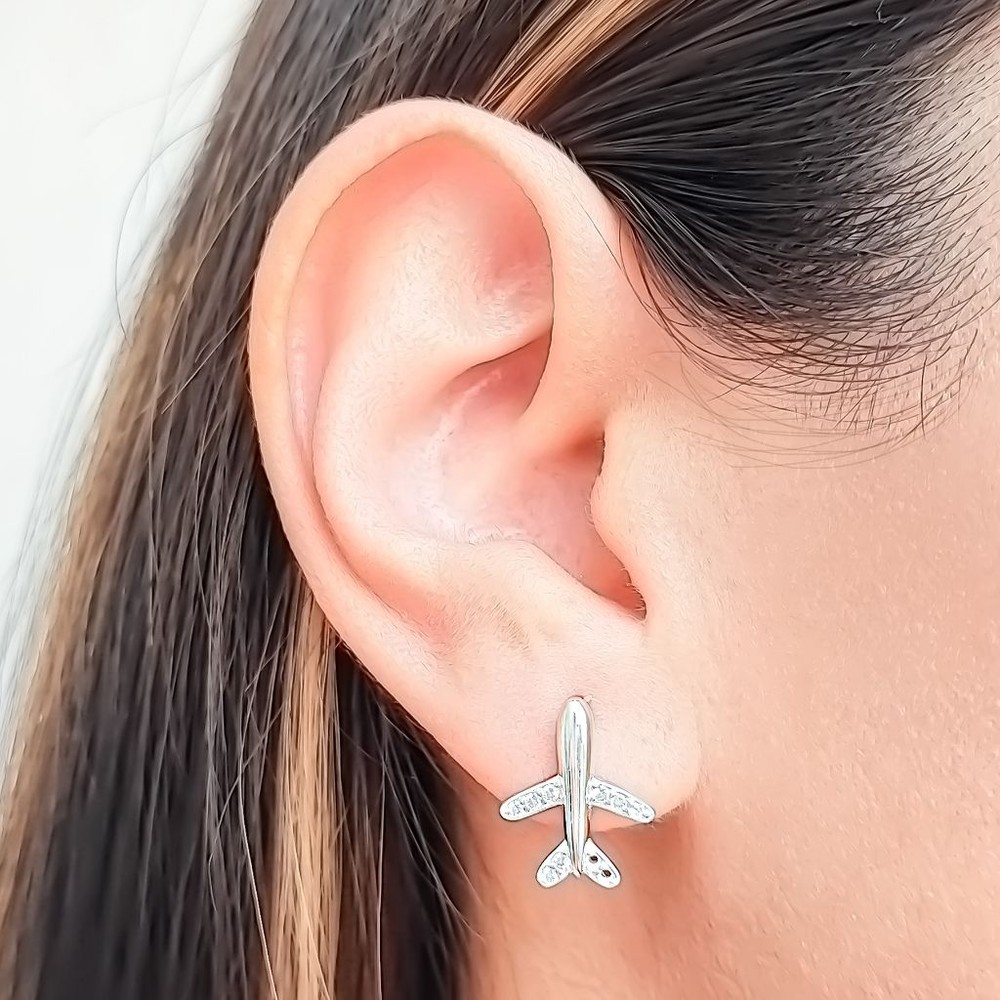 AROS ANDREA COGGIOLA JOYAS AVIÓN CIRCÓN PLATA FINA 925 - 2