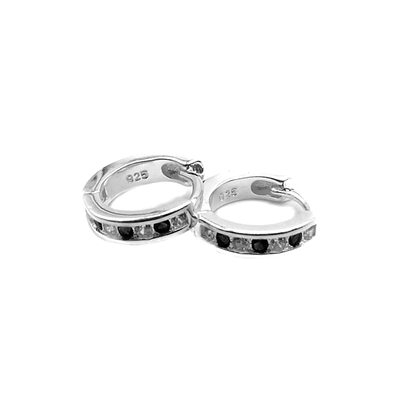 AROS ANDREA COGGIOLA JOYAS ARGOLLA MINI CIRCONES BLANCOS NEGROS PLATA FINA 925 - 1