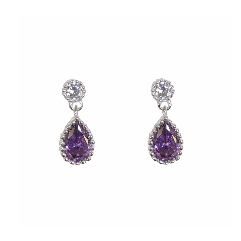 AROS GOTA CIRCON FACETADO MORADO PLATA FINA 925 - 1