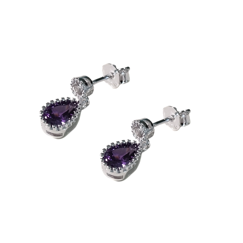 AROS GOTA CIRCON FACETADO MORADO PLATA FINA 925 - 2