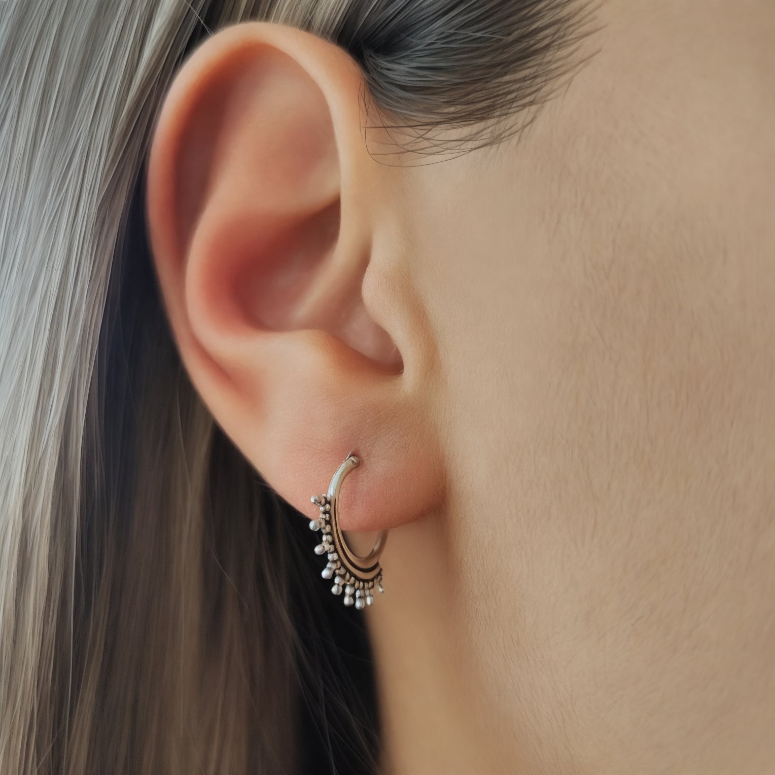 AROS ANDREA COGGIOLA JOYAS ARGOLLA ÉTNICA PUNTITOS PLATA FINA 925 - 2