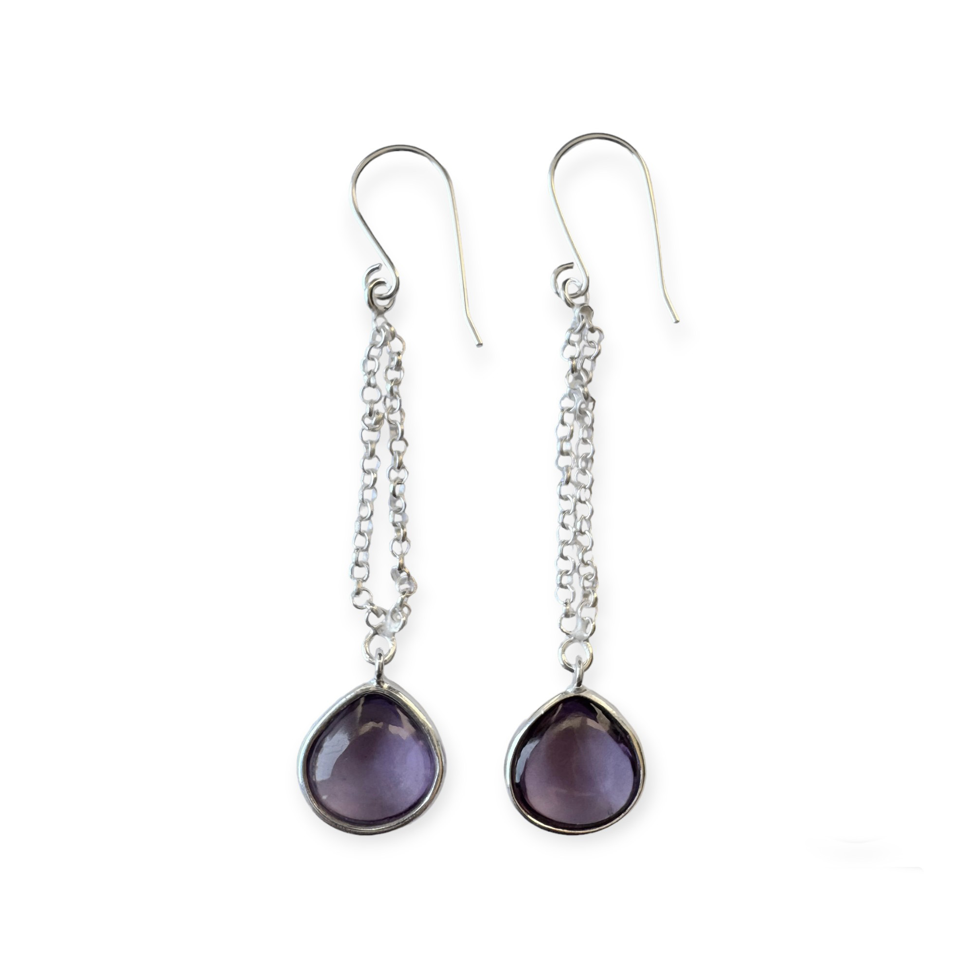 AROS ANDREA COGGIOLA JOYAS GOTA AMATISTA COLGANTE GANCHO PLATA FINA 925 - 1