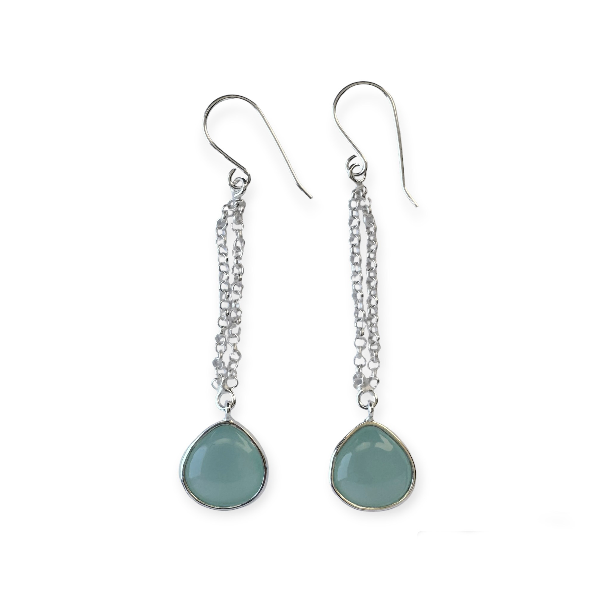 AROS ANDREA COGGIOLA JOYAS GOTA CALCEDONIA VERDE COLGANTE GANCHO PLATA FINA 925 - 1
