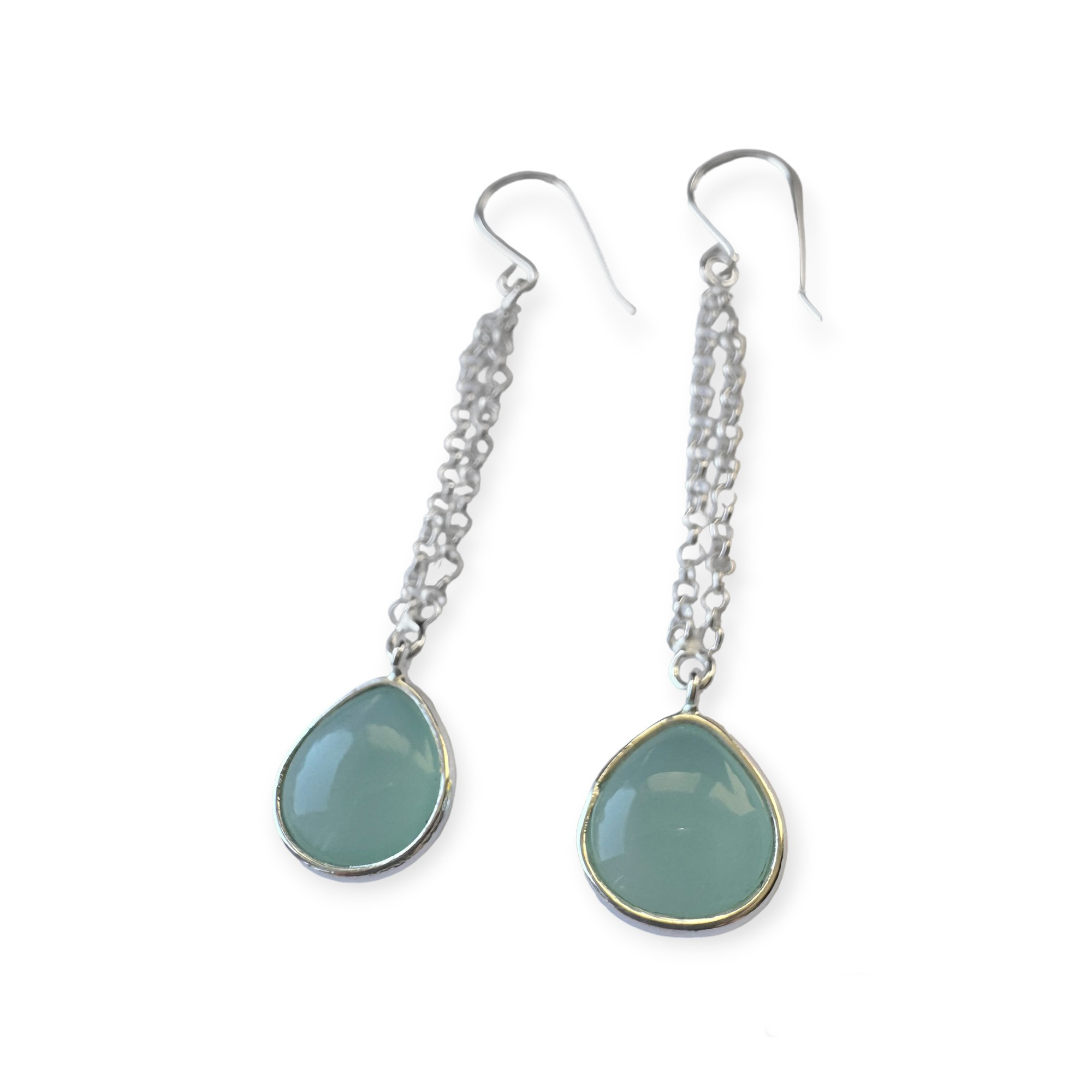 AROS ANDREA COGGIOLA JOYAS GOTA CALCEDONIA VERDE COLGANTE GANCHO PLATA FINA 925 - 2