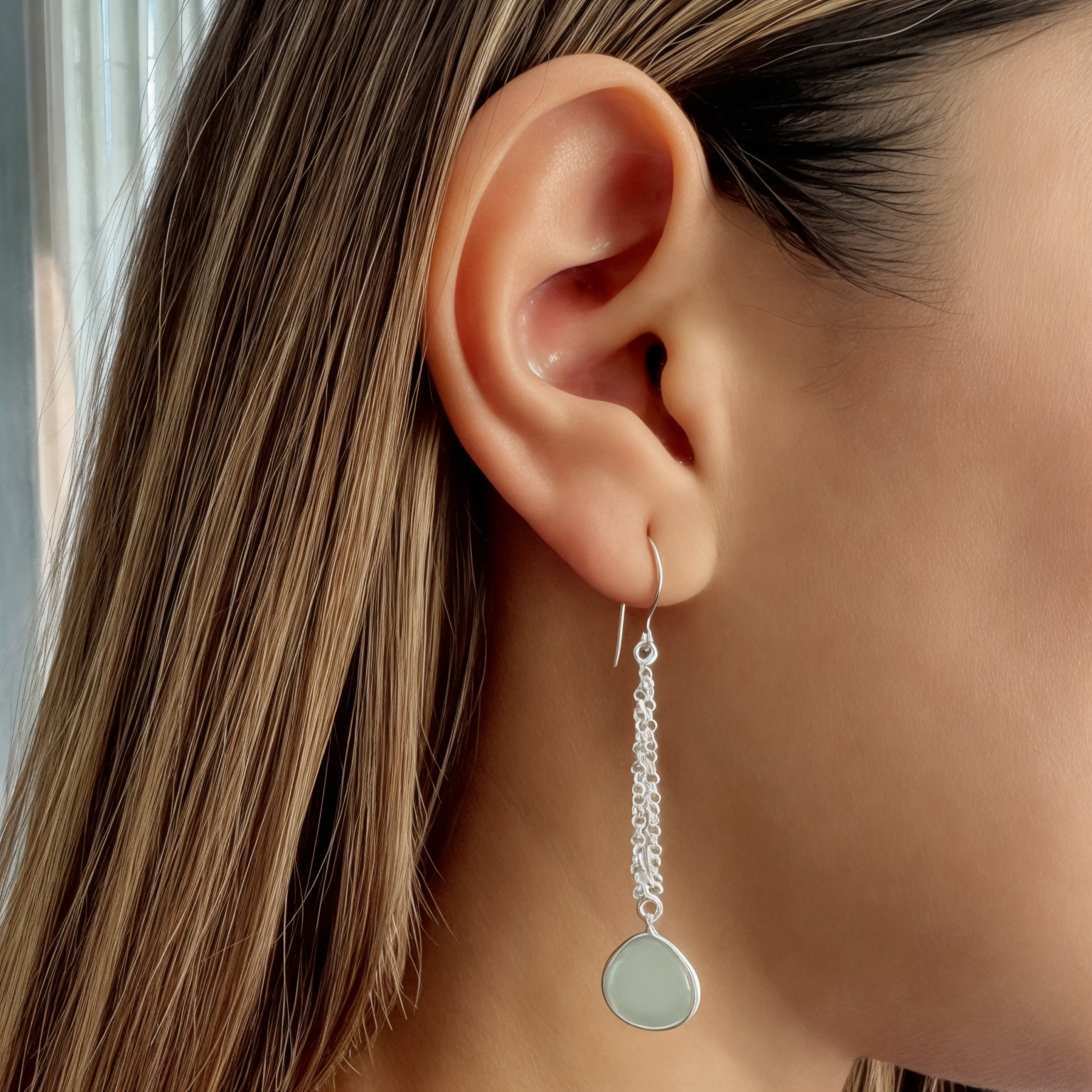 AROS ANDREA COGGIOLA JOYAS GOTA CALCEDONIA VERDE COLGANTE GANCHO PLATA FINA 925 - 3