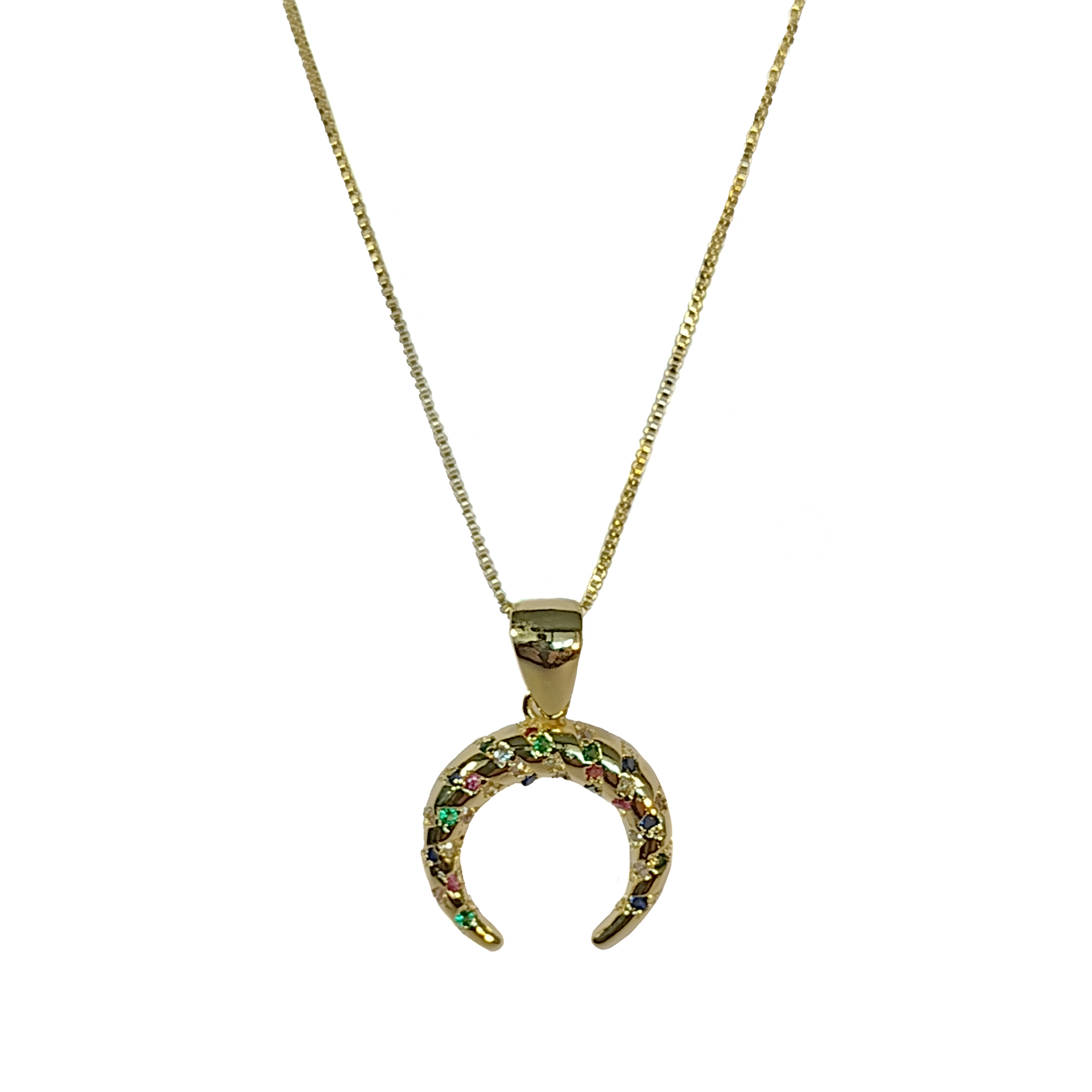 COLLAR ANDREA COGGIOLA JOYAS ENCHAPADO ORO 18K LUNA INVERTIDA CIRCONES COLORES - 1