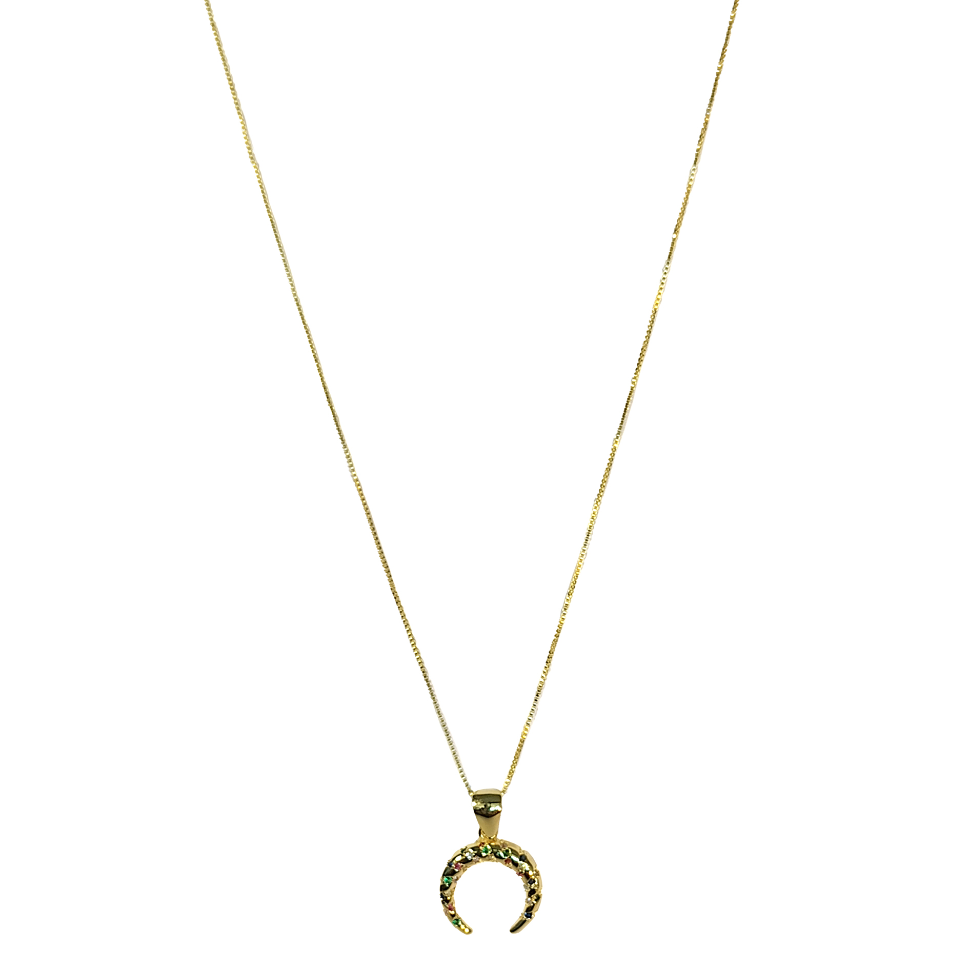 COLLAR ANDREA COGGIOLA JOYAS ENCHAPADO ORO 18K LUNA INVERTIDA CIRCONES COLORES - 2