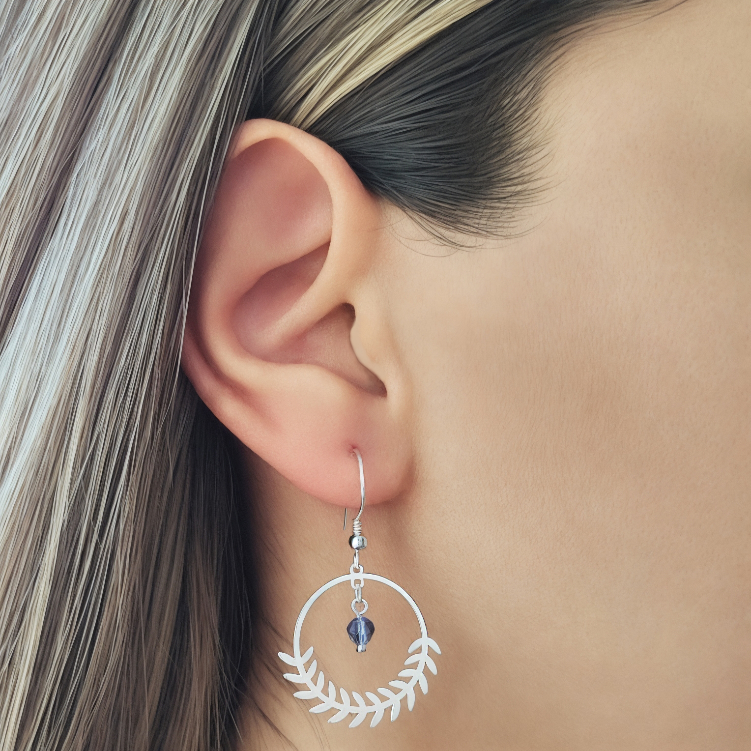 AROS ANDREA COGGIOLA JOYAS ESPIGA REDONDO GANCHO CRISTAL PLATA FINA 925 - 2