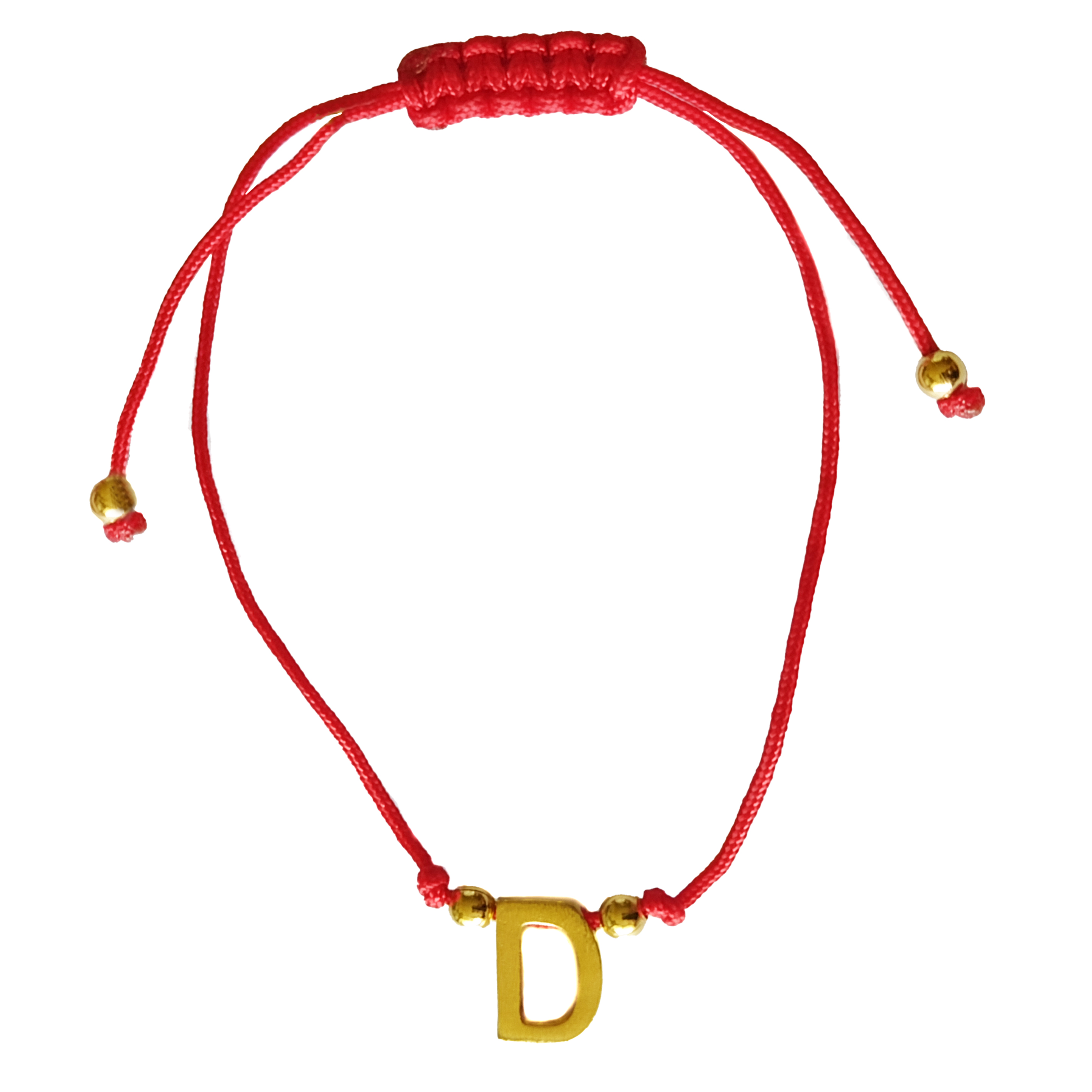 PULSERA ANDREA COGGIOLA JOYAS LETRAS CORDÓN ROJO ENCHAPADO ORO 18K - 1