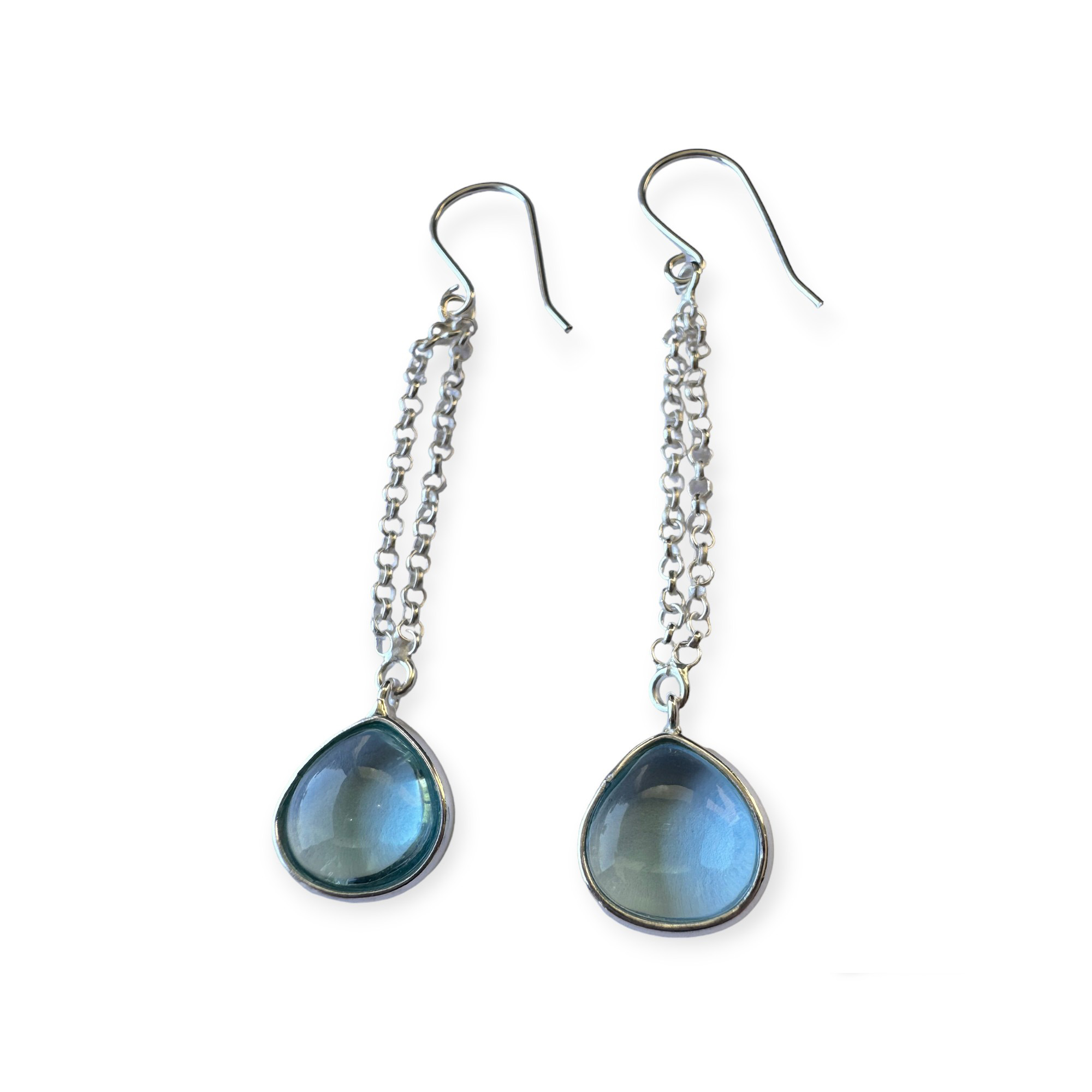 AROS ANDREA COGGIOLA JOYAS GOTA TOPACIO CELESTE COLGANTE GANCHO PLATA FINA 925 - 1