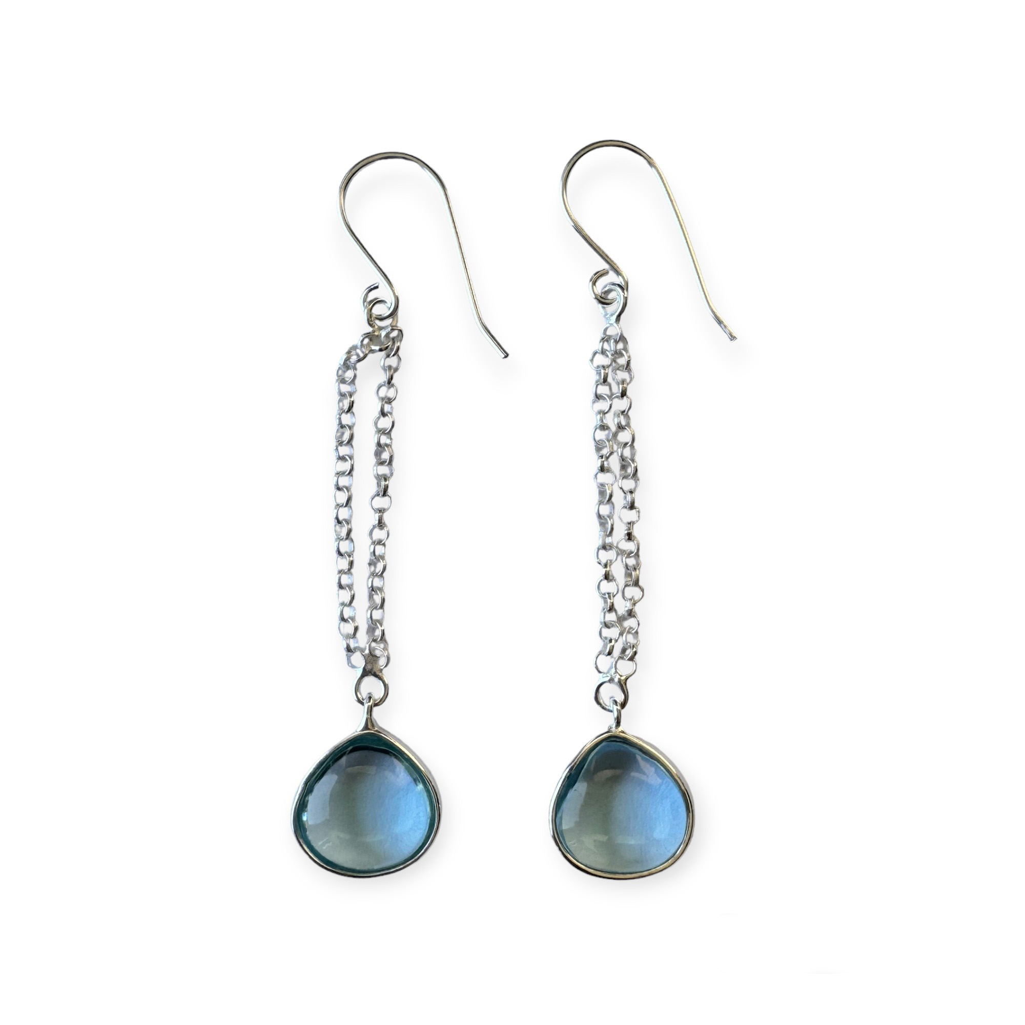 AROS ANDREA COGGIOLA JOYAS GOTA TOPACIO CELESTE COLGANTE GANCHO PLATA FINA 925 - 2