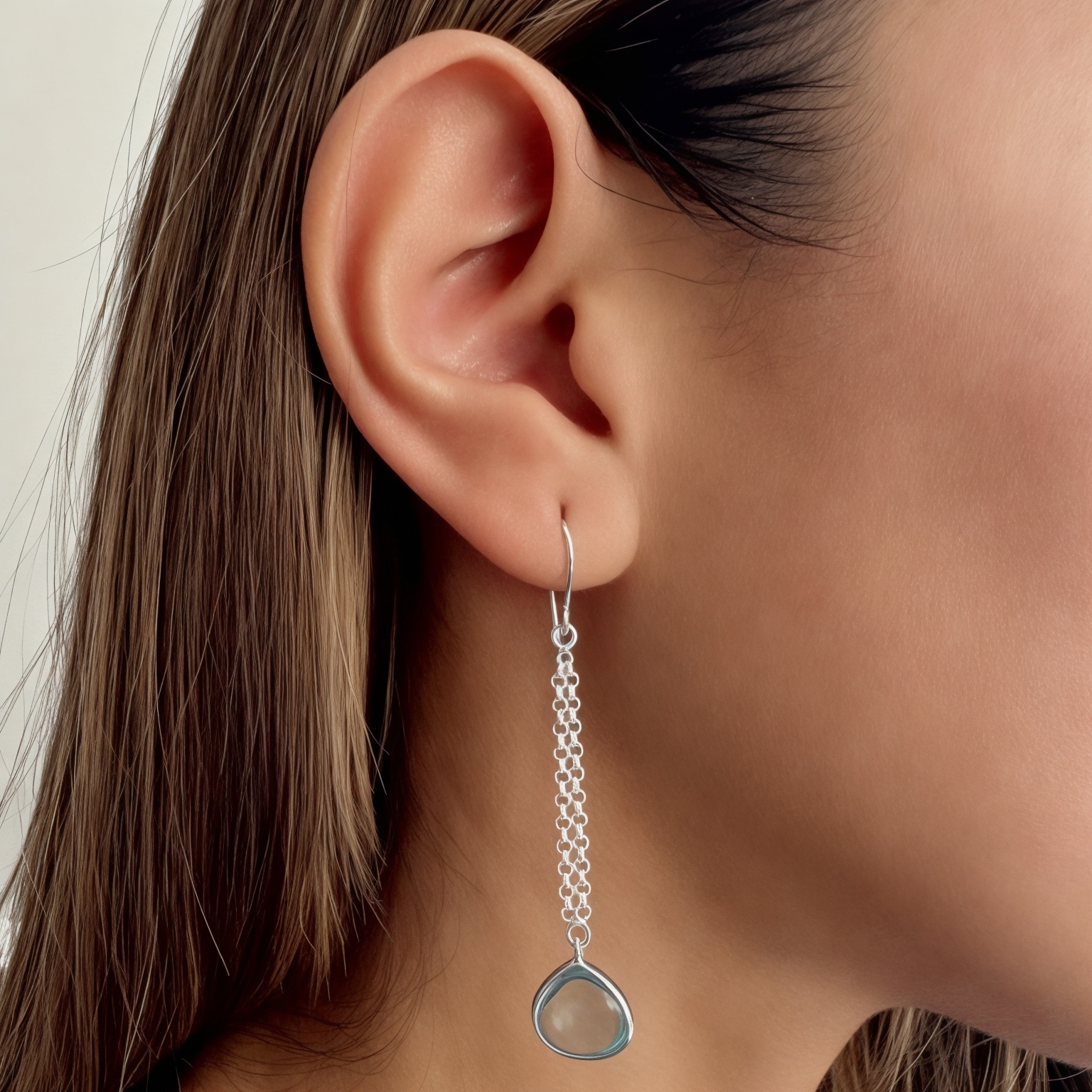 AROS ANDREA COGGIOLA JOYAS GOTA TOPACIO CELESTE COLGANTE GANCHO PLATA FINA 925 - 3