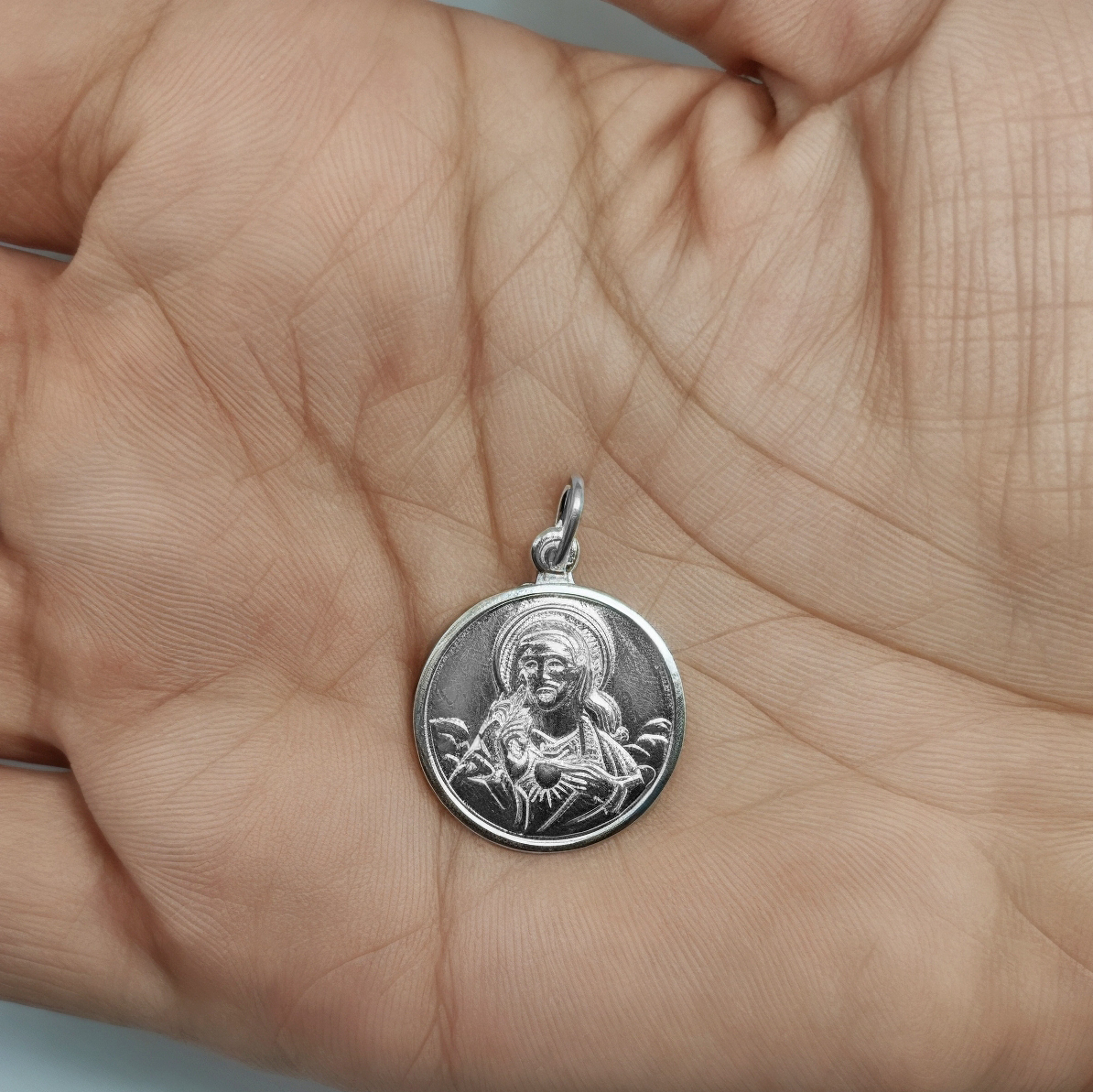 COLGANTE SAGRADO CORAZON 20MM PLATA FINA 925 - 3