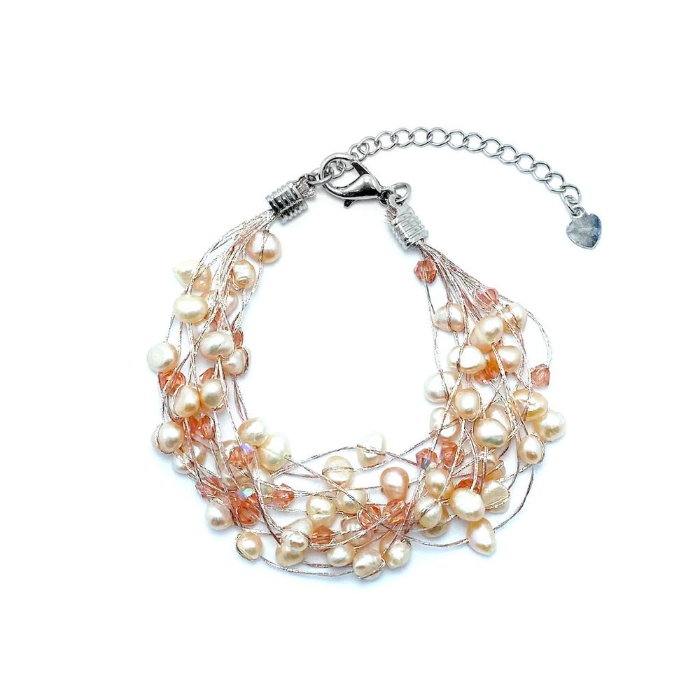 PULSERA ANDREA COGGIOLA JOYAS PERLA RÍO ROSADA CRISTAL HILO SEDA - 1