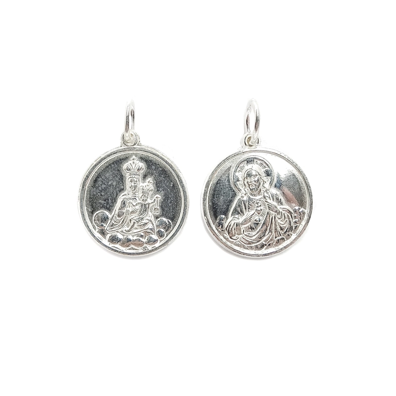 COLGANTE MEDALLA ESCAPULARIO VIRGEN JESUS 18MM PLATA FINA 925 - 1