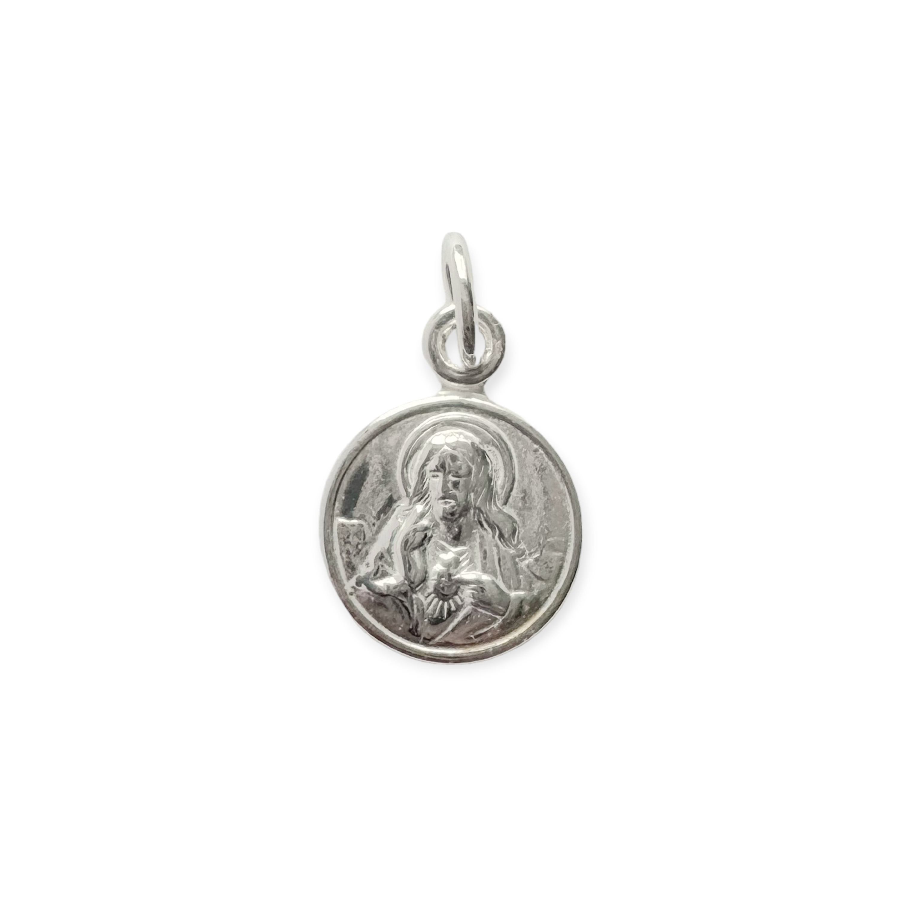 COLGANTE MEDALLA 12MM SAGRADO CORAZON PLATA FINA 925 - 1
