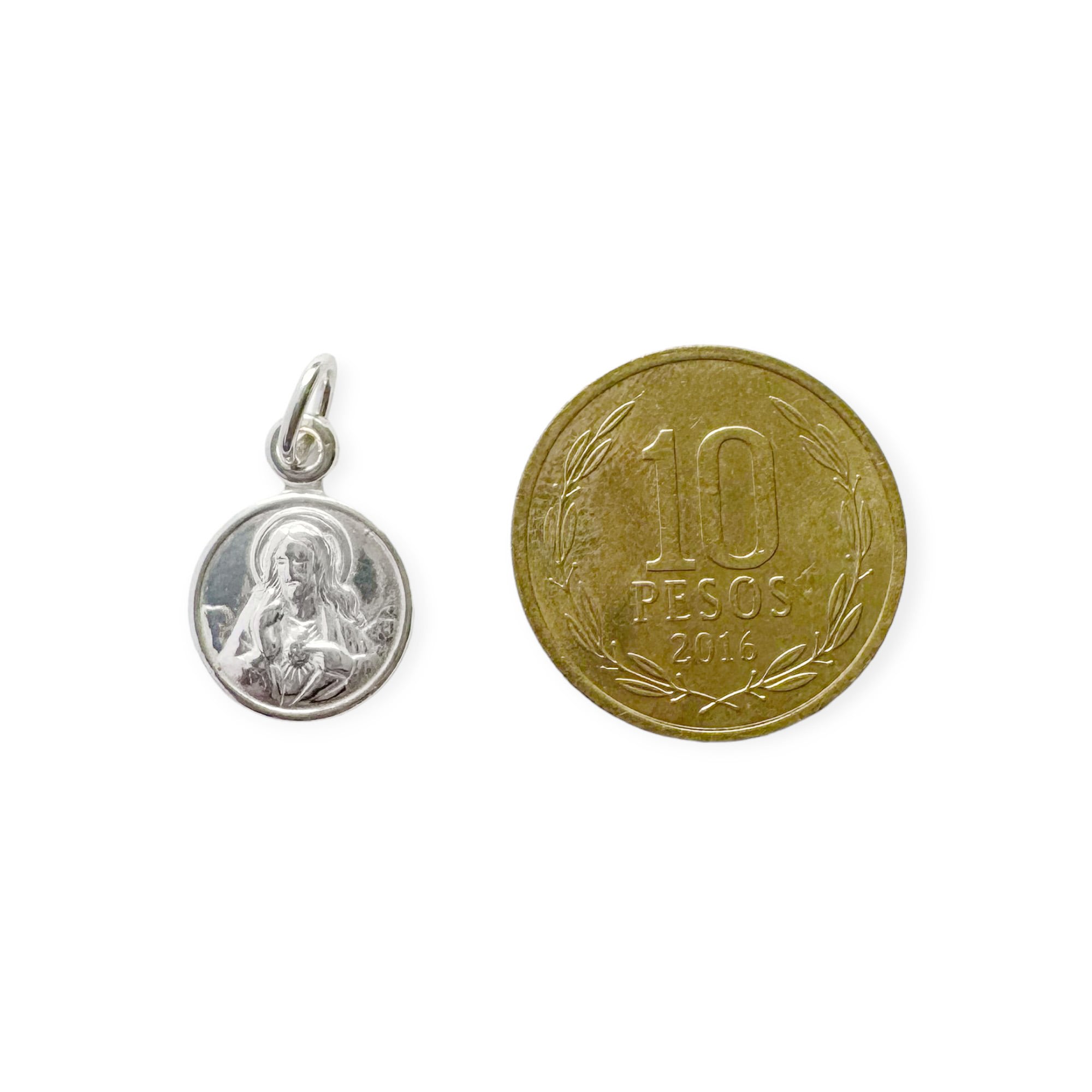 COLGANTE MEDALLA 12MM SAGRADO CORAZON PLATA FINA 925 - 2
