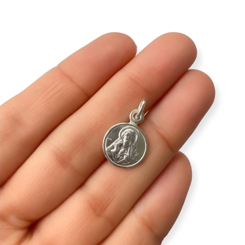 COLGANTE MEDALLA 12MM SAGRADO CORAZON PLATA FINA 925 - 3
