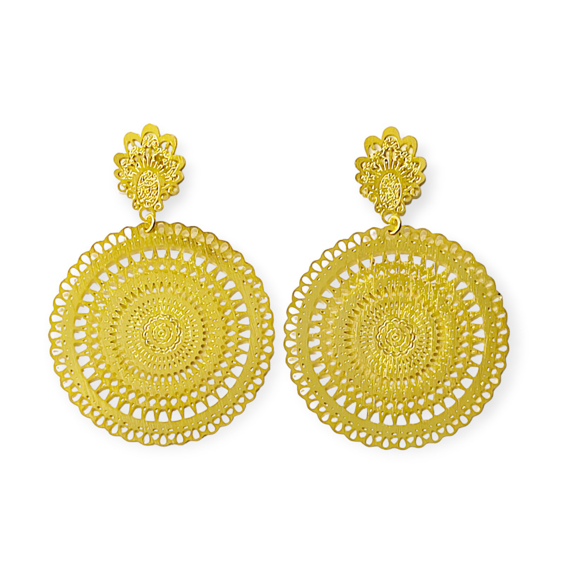 AROS ANDREA COGGIOLA JOYAS MANDALA REDONDO TOPE BARROCO ENCHAPADO ORO 18K - 1